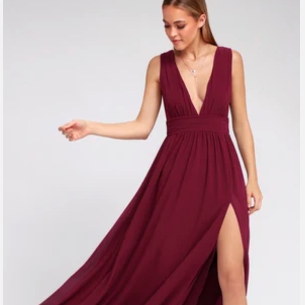 Floor length chiffon burgundy formal gown, prom dress
